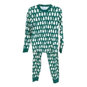 Hanna Andersson Organic Cotton Winter Green Holiday Long John Pajama Set Medium